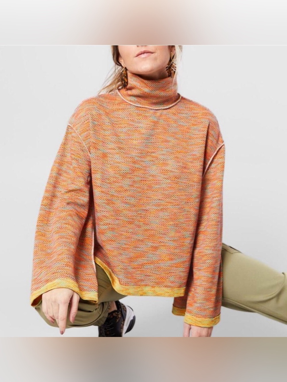 Free People We The Free Sunny Days Turtleneck Sweater Boho Multi Color Size XS